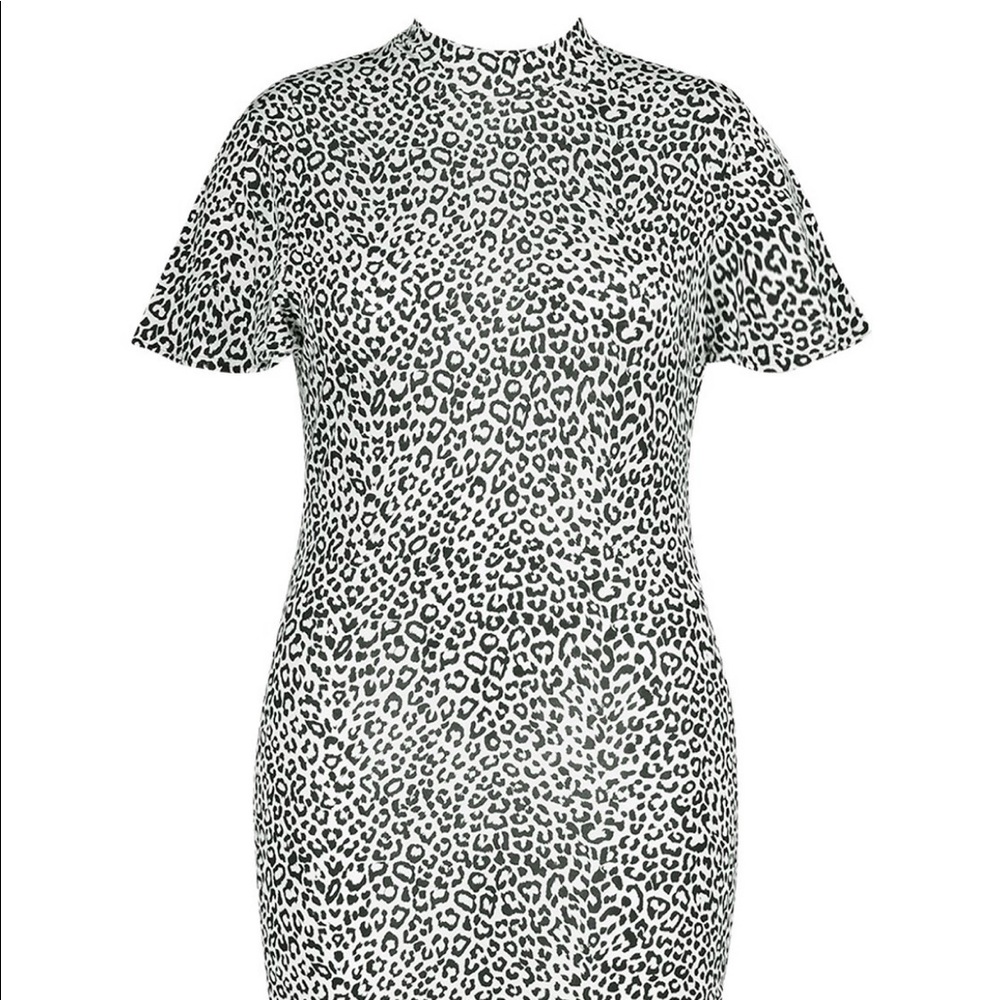 Boohoo Plus Snow Leopard High Neck Bodycon Dress